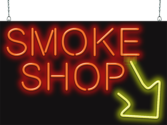 Smoke Shop With Right Arrow Neon Sign - Neon Sign (550x413), Png Download