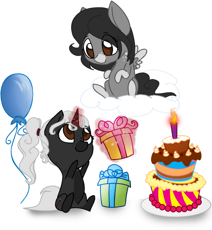 Stuflox, Balloon, Birthday, Cake, Candle, Chibi, Cloud, - Cartoon (760x803), Png Download
