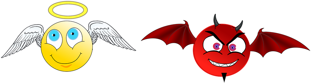 Cartoon, Angel, Devil, Hell, Sky, God - Angel Y Demonio Dibujo Animado (1028x340), Png Download