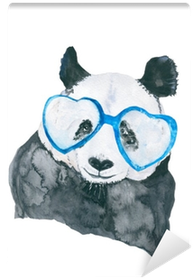 Panda With Glasses - Watercolor Painting (400x400), Png Download
