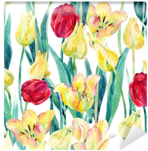 Watercolor Spring Tulips Field Seamless Pattern Wall - Watercolor Painting (400x400), Png Download