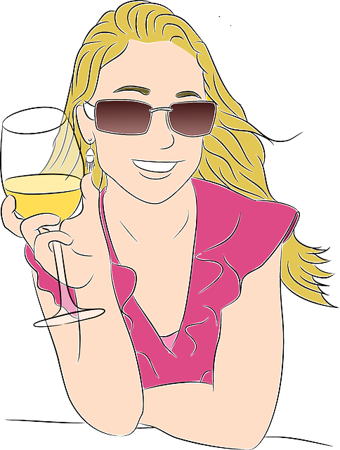 Girl, Blonde, Relaxed, Pretty, Happy, Drinking, Glasses - Custom Woman With Wine Mugs (484x640), Png Download