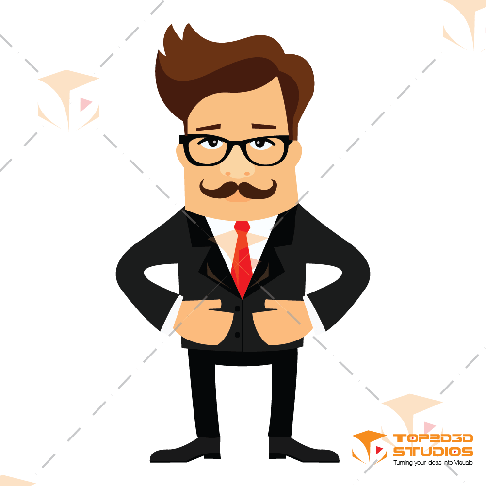 Male Character With Cool Moustaches - Stylish Man Character Cartoon (1002x1002), Png Download