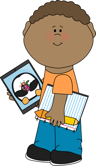 Kid With School Supplies And Tablet - School Kid Clipart (320x550), Png Download