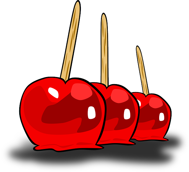 Apple, Food, Candied, Apples, Cartoon, Candy, Festive - Candy Apple Clip Art (640x583), Png Download