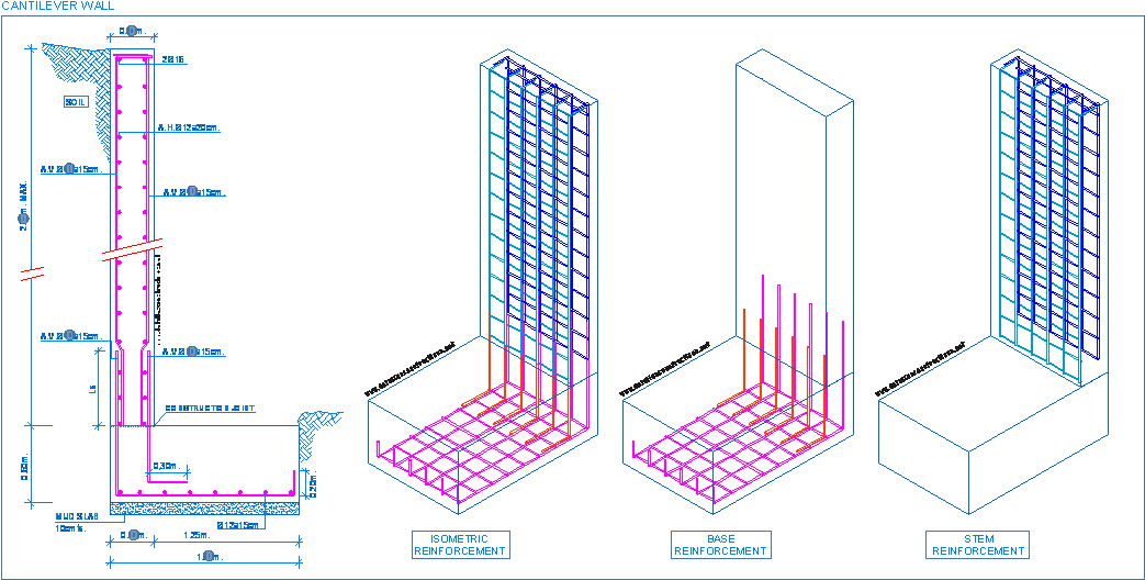 Foundations - Retaining Wall Reinforcement Details (1055x537), Png Download