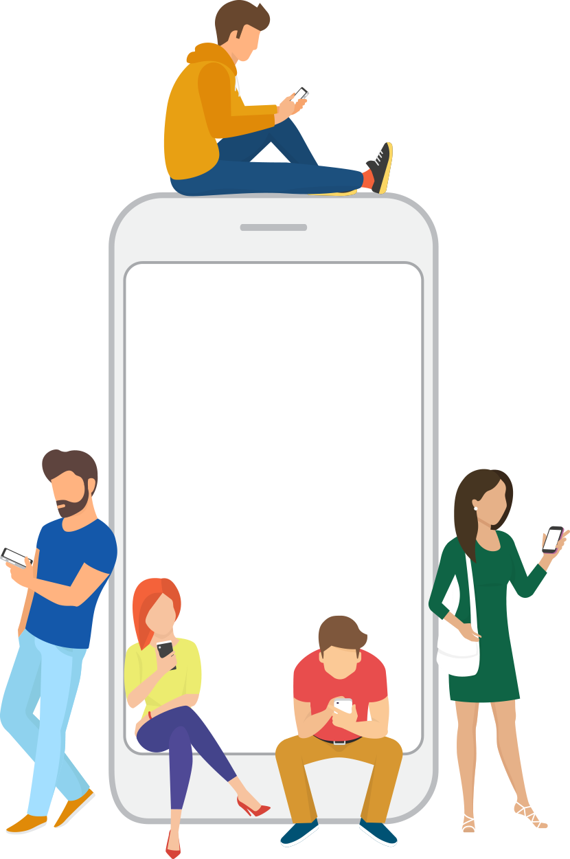 Illustration Of Users Looking At Their Handsets, Waiting - Play Phone Cartoon Png (830x1250), Png Download