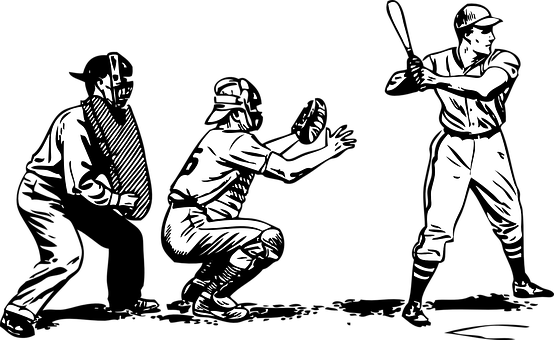 Baseball Sport Game Catcher Ball Bat Playe - Vintage Baseball Player Vector (554x340), Png Download