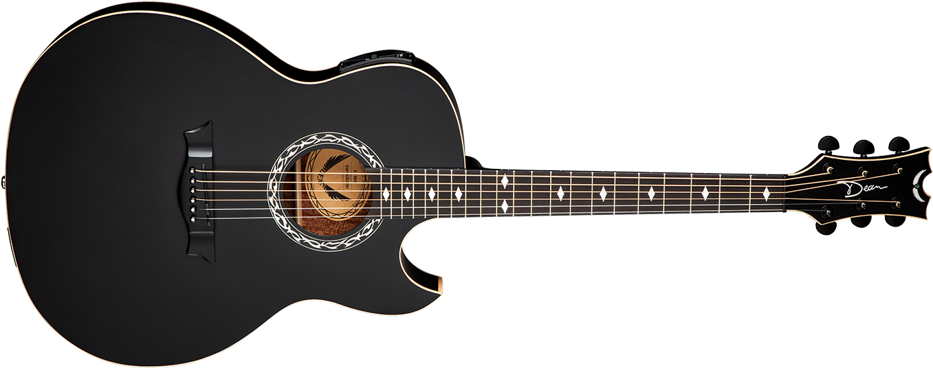 Dean Exhibition Acoustic-electric Guitar Black Satin (1400x599), Png Download