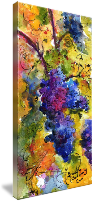 "blue Grapes Watercolor By Ginette Callaway" By - Gallery-wrapped Canvas Art Print 24 X 48 Entitled Blue (300x650), Png Download