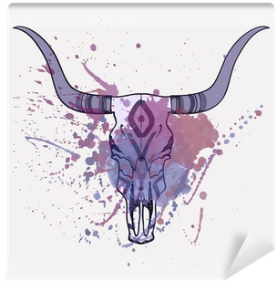 Vector Illustration Of Bull Skull With Watercolor Splash - Purple Headdress Shower Curtain (400x400), Png Download