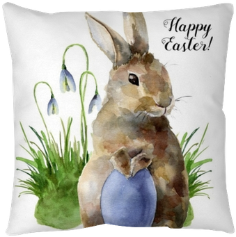 Watercolor Easter Card With Bunny, Snowdrops And Colored - Kartki Wielkanocne Ręcznie Malowane (400x400), Png Download