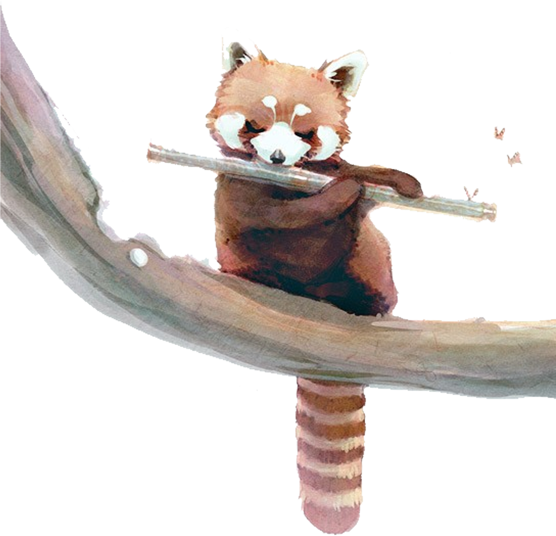 Red Panda Giant Panda Raccoon Watercolor Painting Squirrel - Red Panda Playing Flute (1890x1959), Png Download
