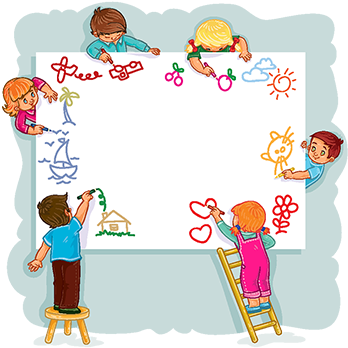 Happy Children Together Draw On A Large Sheet Of Paper, - متن خوش آمد گویی پیش دبستانی (360x360), Png Download