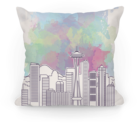 Seattle Graphic Watercolor Cityscape Pillow - Seattle Graphic Watercolor Cityscape Iphone Case: Funny (484x484), Png Download
