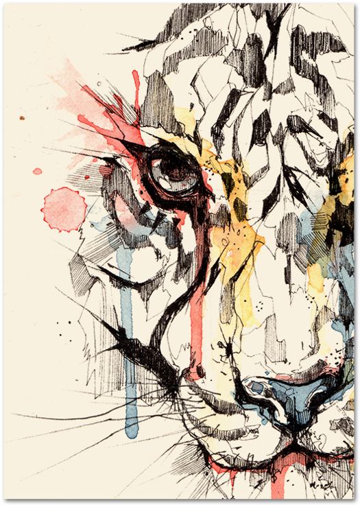 Drawing Tigers Watercolor Png Free - Colorful Watercolor Tiger Painting (600x805), Png Download