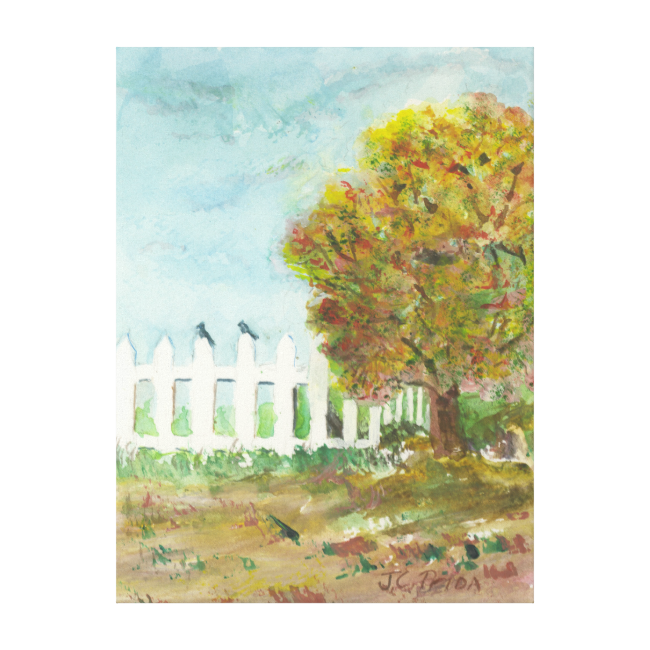 Autumn Tree With Birds Watercolor Print On Canvas Gallery - Autumn Card Playing (650x650), Png Download