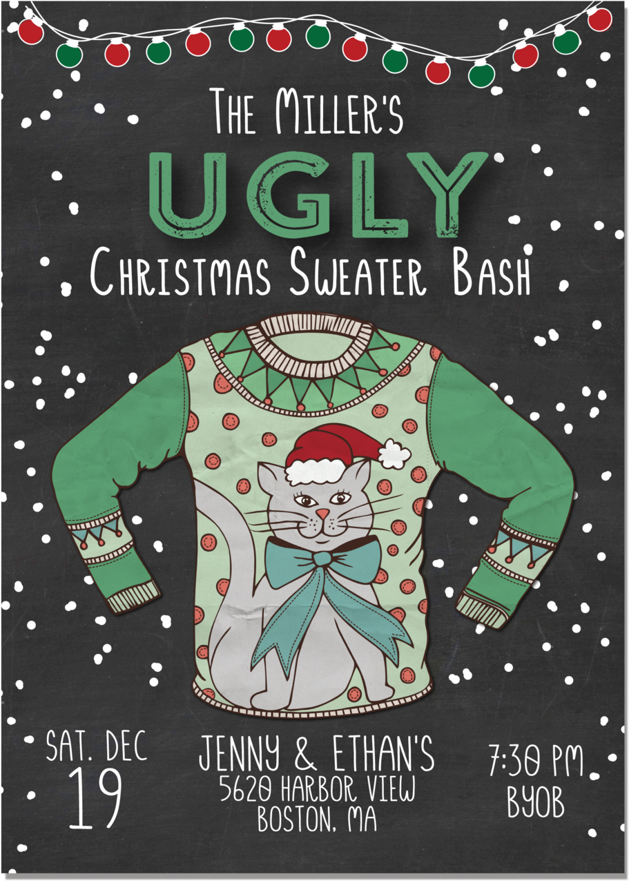 Ugly Sweater Cat Snowflakes (1000x1333), Png Download
