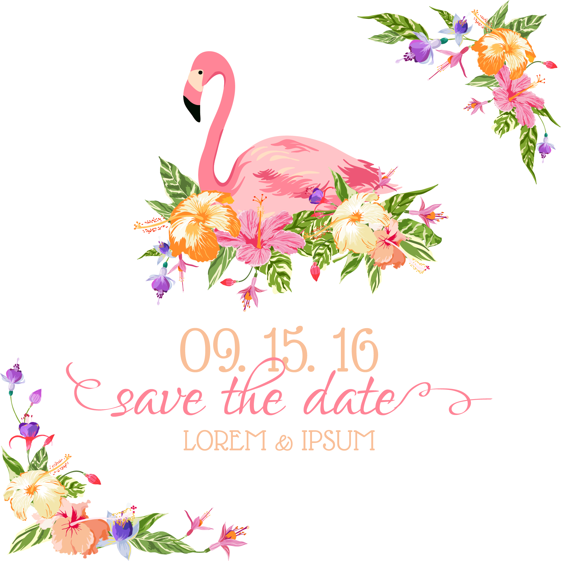 Flamingo Wedding Invitation Euclidean Vector Illustration - Save The Date Flamingo (1942x1944), Png Download