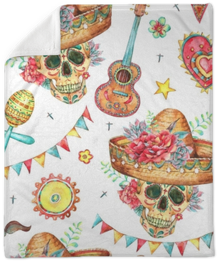 Watercolor Seamless Pattern With Skull In Sombrero - Watercolor Painting (400x400), Png Download
