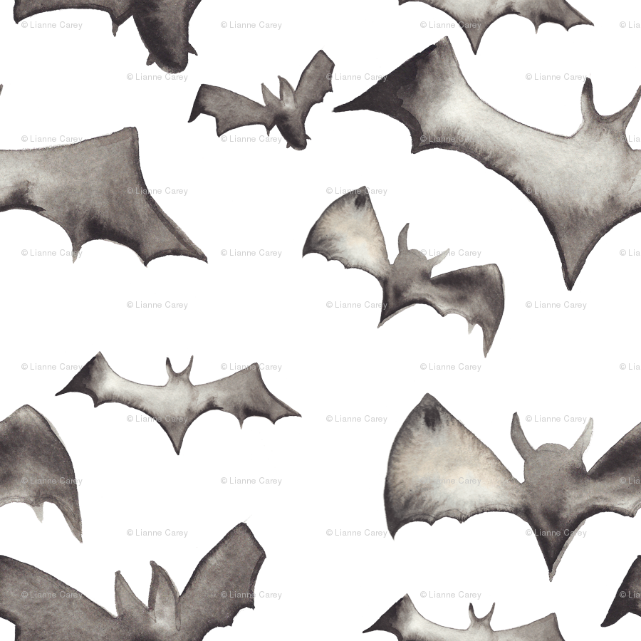 Watercolor Bats -large 800 Dpi Fabric - Watercolour Bats Png (900x900), Png Download