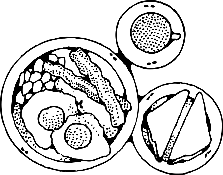 Breakfast Clip Art Black And White (600x472), Png Download