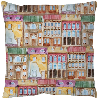 Watercolor Seamless Pattern Of Bright Old Building - Watercolor Painting (400x400), Png Download