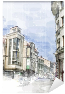 Illustration Of City Street - Watercolor Painting (400x400), Png Download
