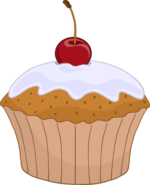 Food, Cake, Outline, Cartoon, Free, Muffin, Cherry - Muffin Clipart (451x640), Png Download
