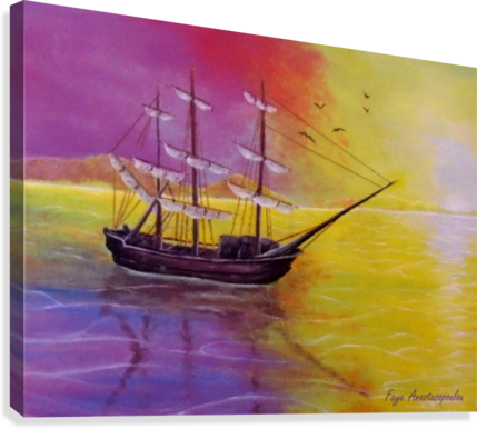 Sunset Sail Canvas Print - Painting (429x386), Png Download