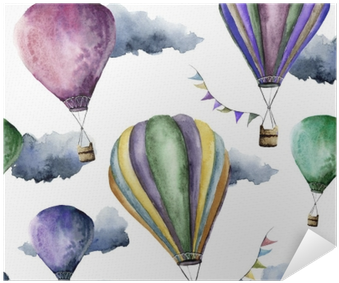 Watercolor Pattern With Bright Hot Air Balloon - Watercolor Painting (400x400), Png Download
