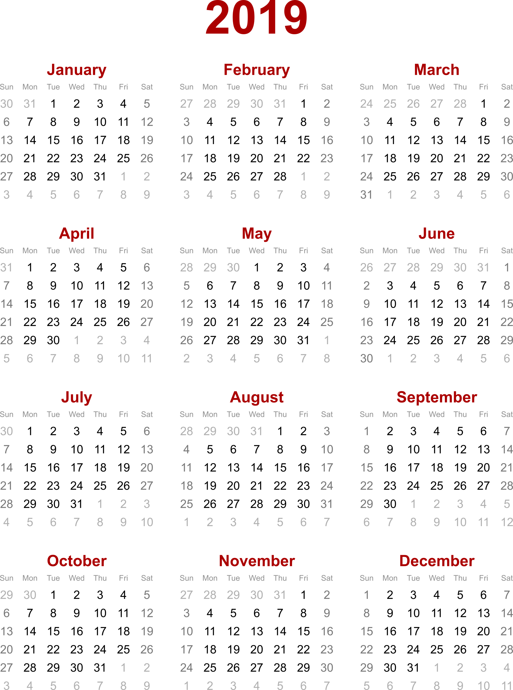 This Free Icons Png Design Of 2019 Calendar (1785x2400), Png Download