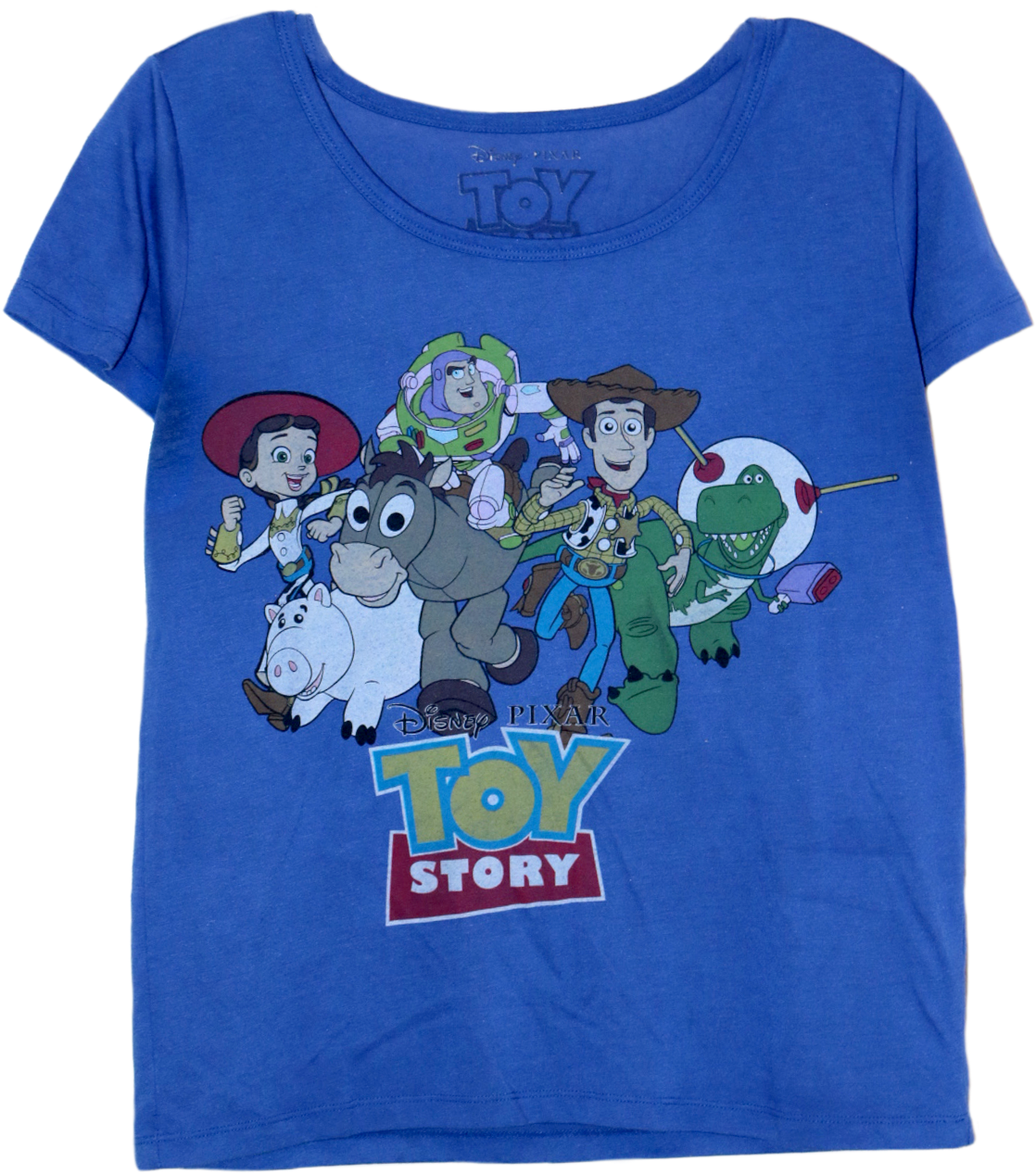 A Blue T-shirt With The Cast Of Toy Story And The Logo - Shirt (1150x1300), Png Download