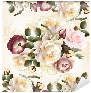 Floral Seamless Pattern With Roses And Flowers In Watercolor - Fond A Fleur (400x400), Png Download