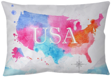 Watercolor Map United States Pink Blue Pillow Cover - Art Print: Anna42f's Ink United States Map, 61x46cm. (400x400), Png Download