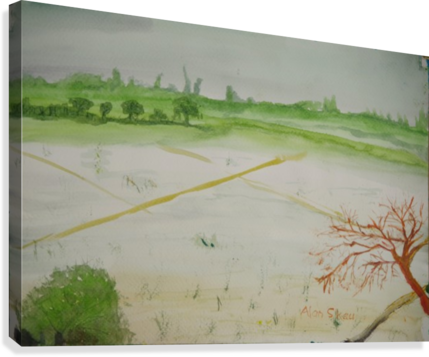 Rice Fields - Painting (429x357), Png Download