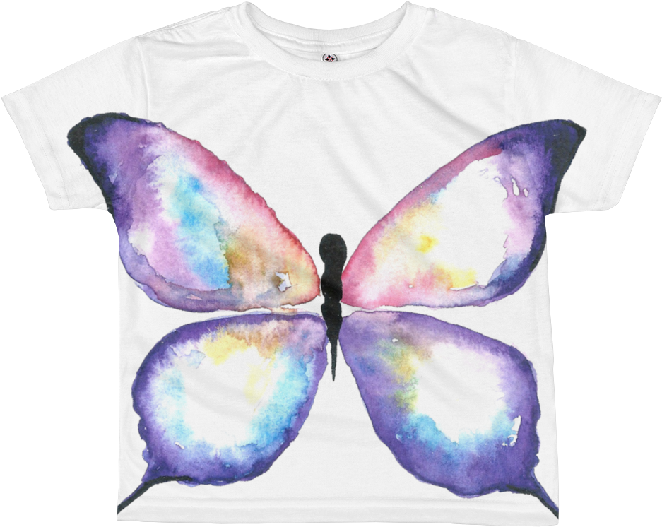 Lilac Watercolor Butterfly Kids Sublimation T-shirt - Watercolor Painting (1000x1000), Png Download