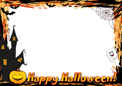 Frame, Photo Frame, Halloween, Pumpkin - Haunted House Shower Curtain (480x340), Png Download