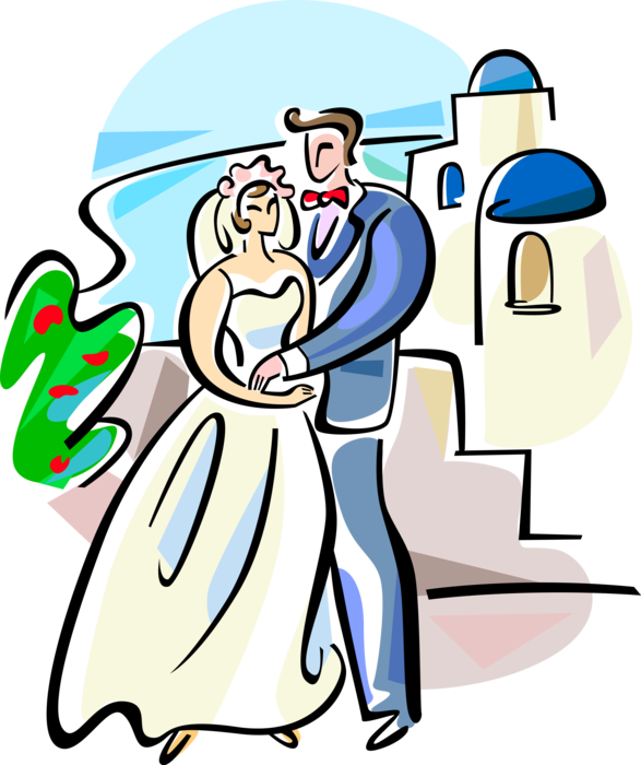 Vector Illustration Of Greek Marriage Wedding On Island - Greek Wedding Clip Art (587x700), Png Download