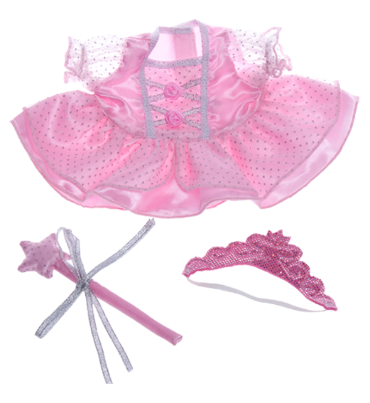Pink Cinderella Dress With Wand And Tiara - Teddy Mountain Pink Fairy Princess Teddy Bear Outfit (520x600), Png Download