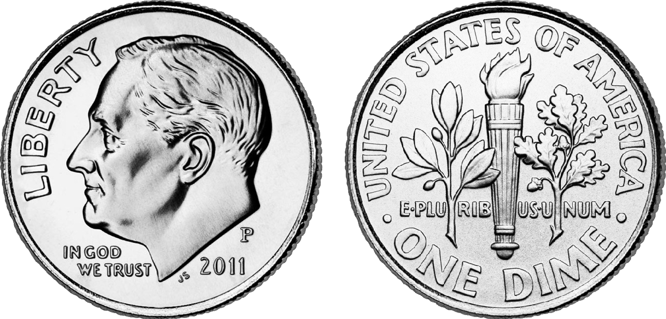 2011 Us Dime - Front Of A Dime (1356x650), Png Download