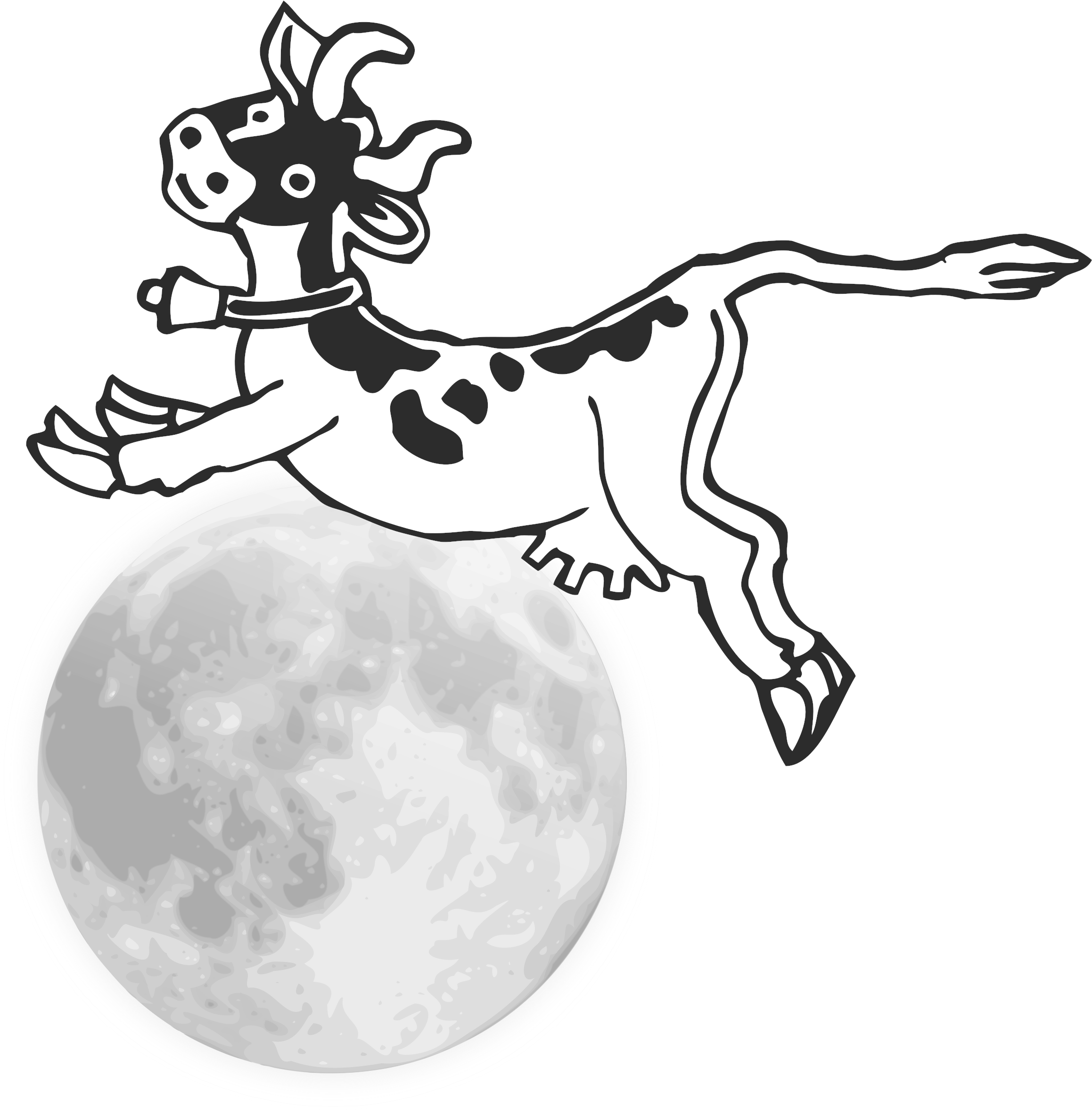 Black And White Stock Cow Jumping Over The Moon Clipart - Moon Png (2363x2400), Png Download
