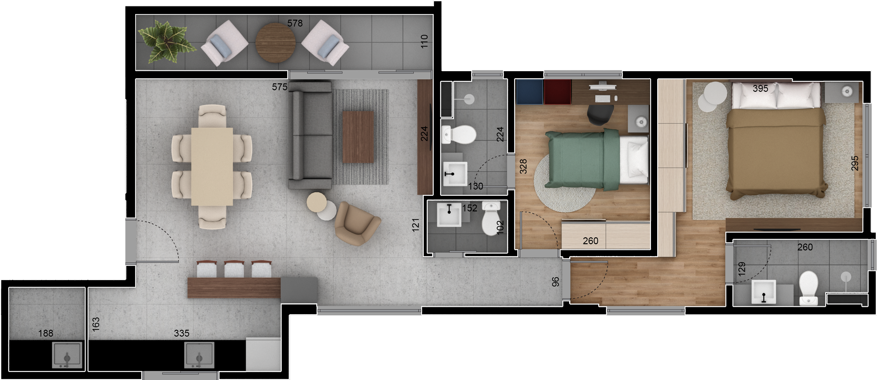 Apto-601 - Floor Plan (3000x1281), Png Download