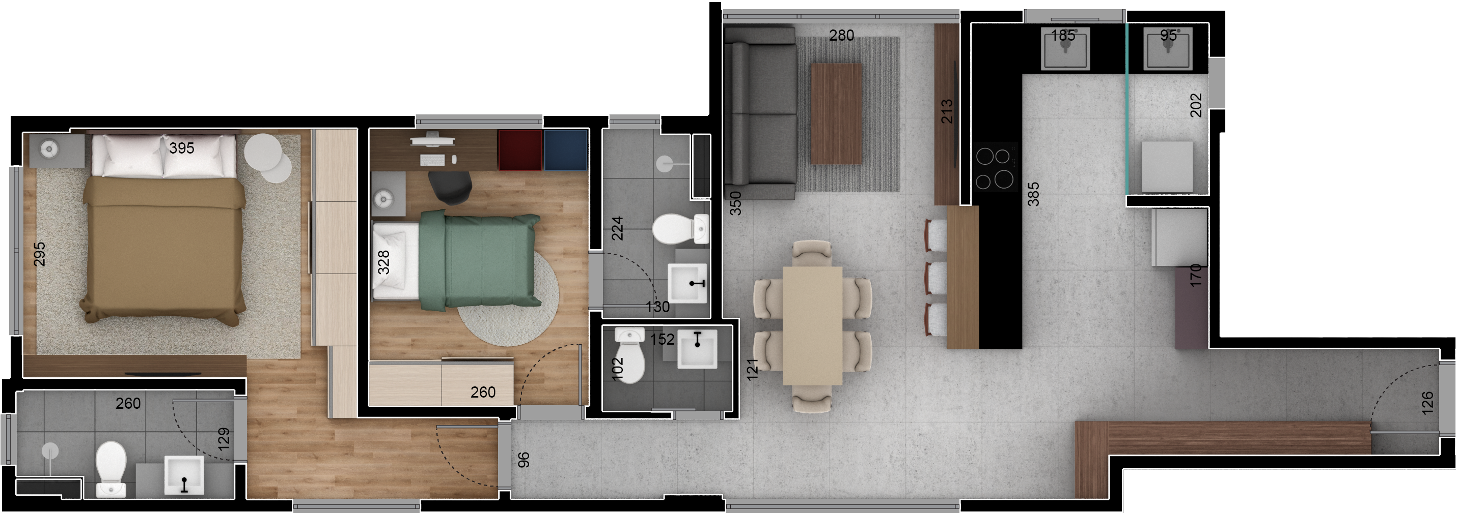 Apto 402 502 Planta2 - Floor Plan (3000x1304), Png Download