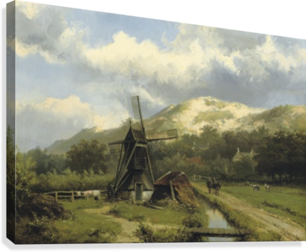 A Windmill In A Dune Landscape Canvas Print - Willem Koekkoek (429x353), Png Download