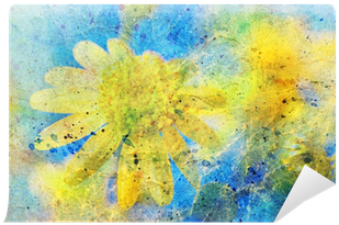 Sunny Yellow Flower And Messy Watercolor Splatter Wall - Komar Wall Mural Xxl (400x400), Png Download