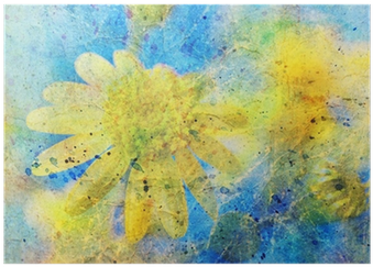 Sunny Yellow Flower And Messy Watercolor Splatter Poster - Komar Wall Mural Xxl (400x400), Png Download