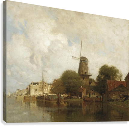 A Windmill Along The River Amstel, Amsterdam Canvas - Painting (429x417), Png Download
