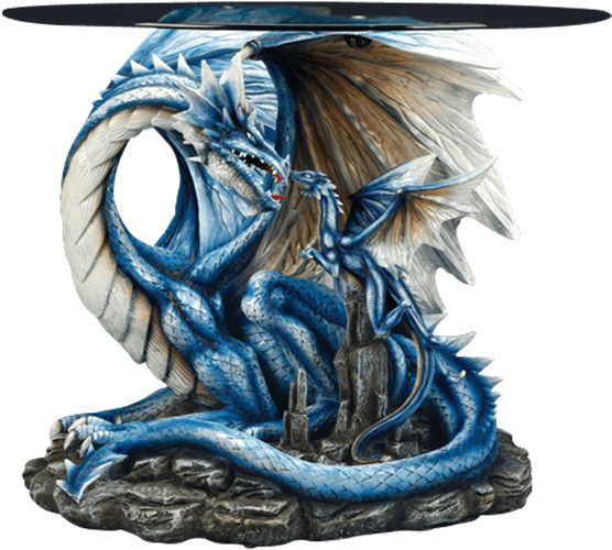 Blue Dragon With Hatchling Table - Red Dragon End Table (555x555), Png Download