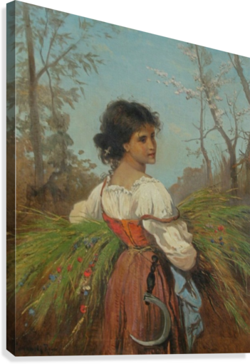 Girl With Scythe Canvas Print - Hermann David Salomon Corrodi (351x511), Png Download